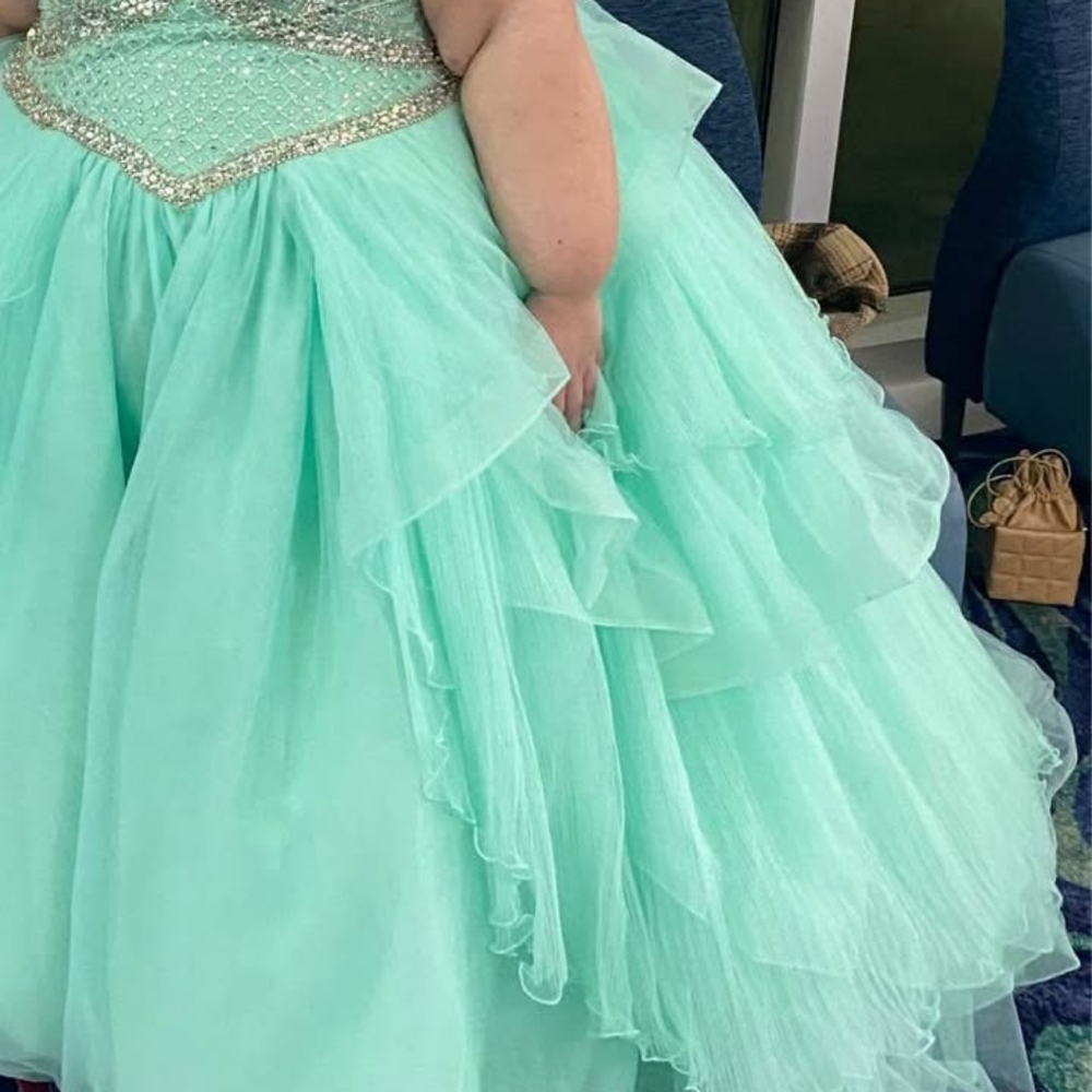 Elegant Mint Green Gown with Beaded Bodice